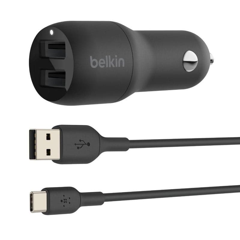 BELKIN Dual USB-A auto nabíjačka 24W + USB-C kábel 1