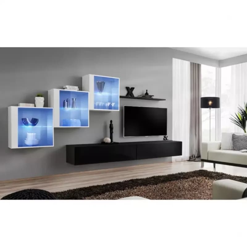 Obývacia stena Switch XIX Sklo +LED Biely/čierna 1