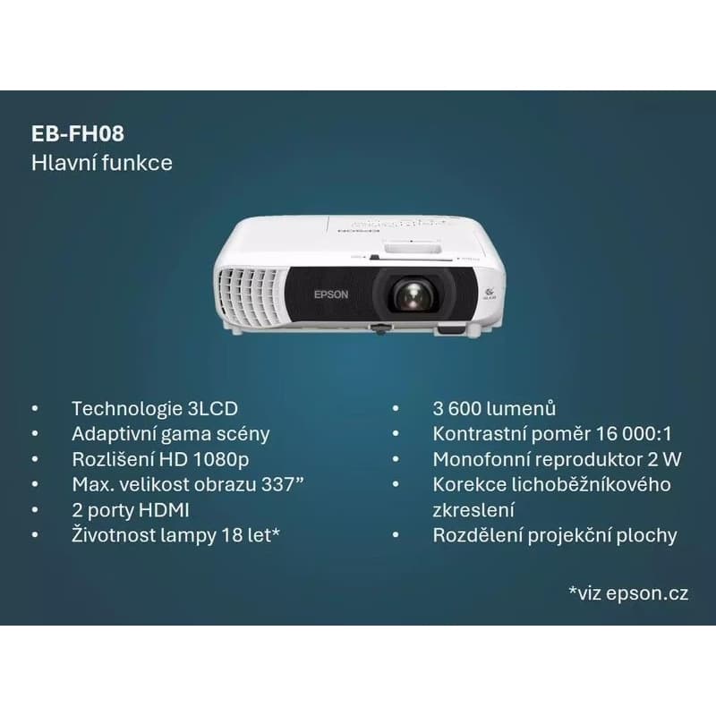 EPSON EB-FH08/3LCD/3600lm/FHD/2x HDMI 2