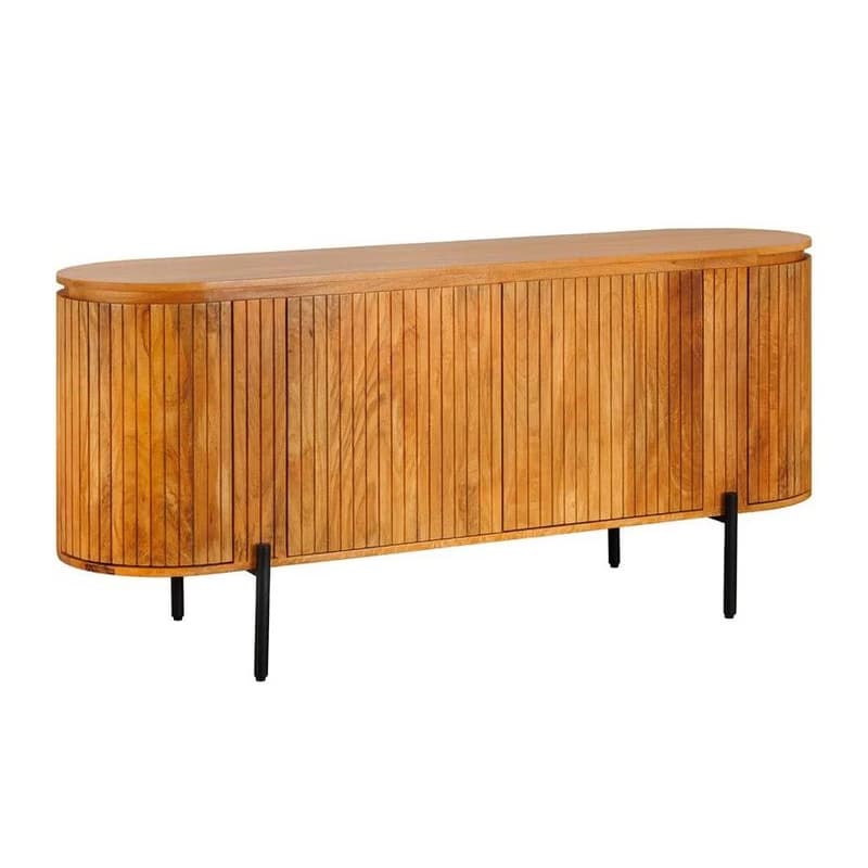 Estila Moderný art deco oválny štvordverový príborník Gatsby z mangového dreva v prírodnej hnedej farbe s lamelovým dekorom 160 cm 1