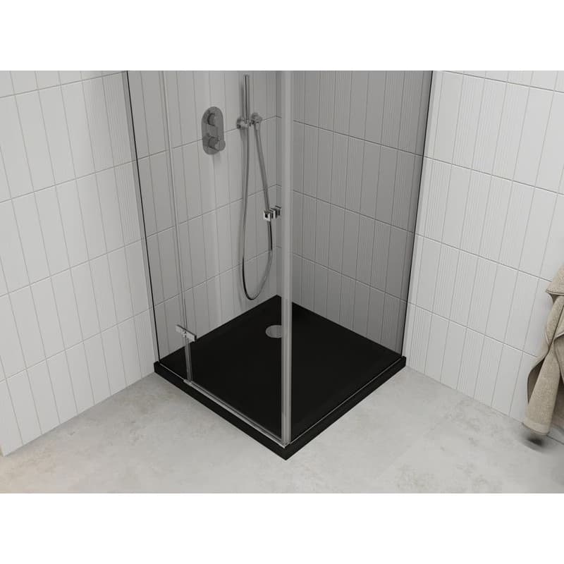 MEXEN/S - Roma sprchovací kút 80x80, transparent, chróm + čierna vanička so sifónom 854-080-080-01-00-4070 4