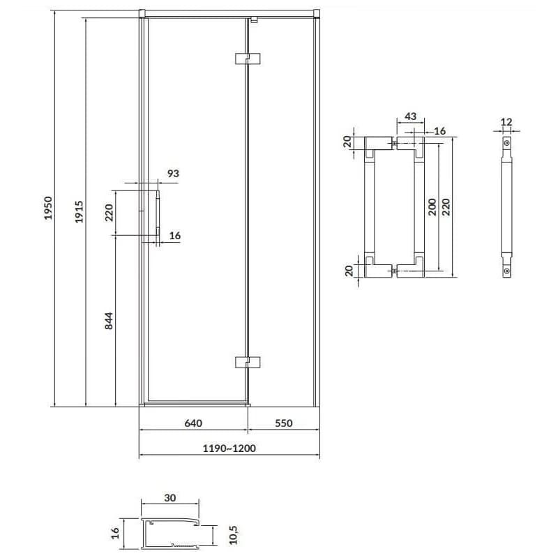 CERSANIT/S - Sprchovací kút LARGA 120x80 čierny, pravý, číre sklo S932-126/80 5