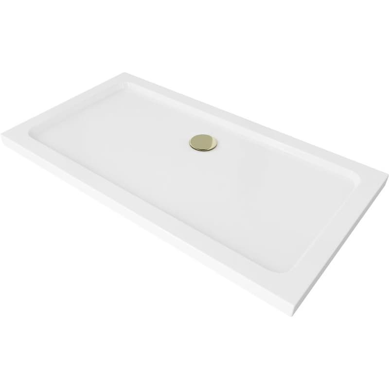 MEXEN/S - Flat sprchová vanička obdĺžniková slim 140 x 70, biela + zlatý sifón 40107014G 1