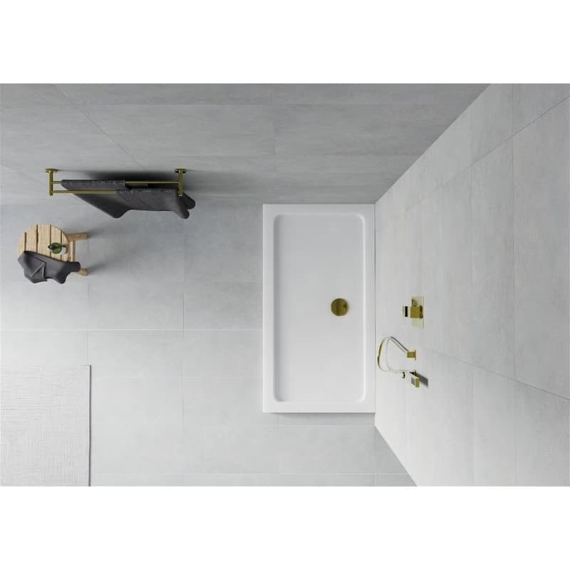MEXEN/S - Flat sprchová vanička obdĺžniková slim 140 x 70, biela + zlatý sifón 40107014G 2
