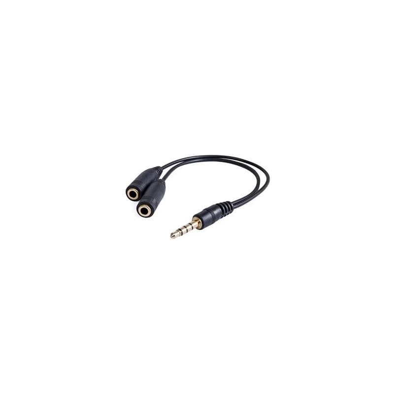 Audio redukcia, Jack (3.5mm) samec 4-pólový - 2x Jack (3.5mm) samica, 0.2 m, stereo, čierna, DOPRADE 1
