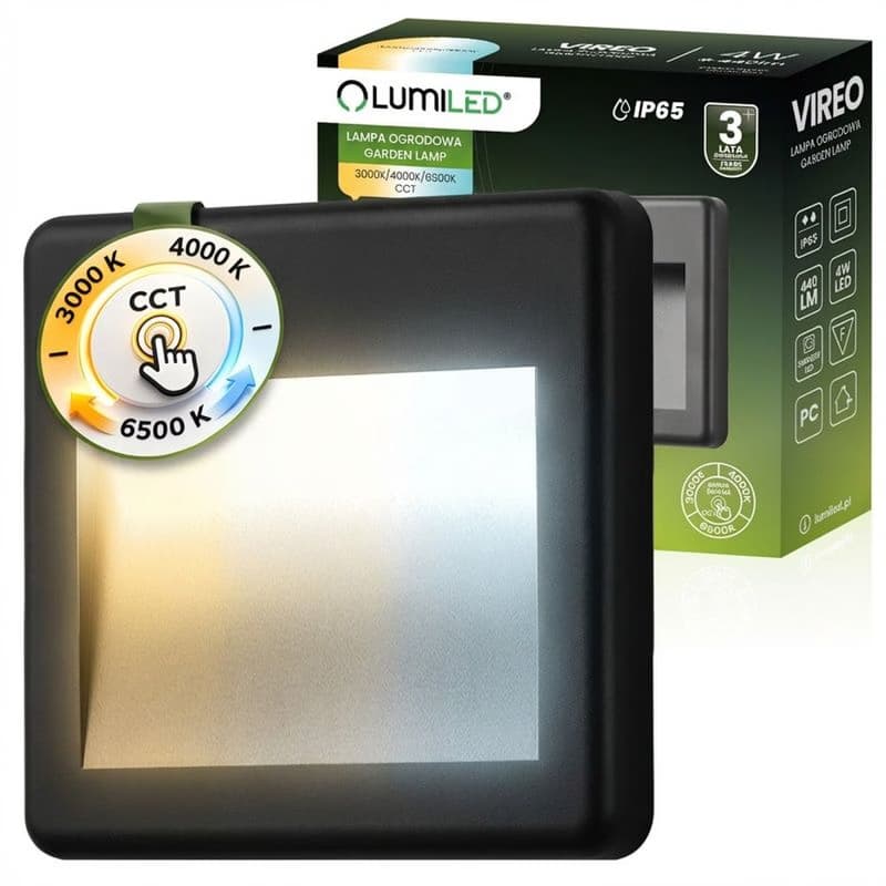 Vonkajšia záhradná schodisková nástenná fasádna lampa CCT 3000-6500K LED 4W IP65 VIREO LUMILED 1