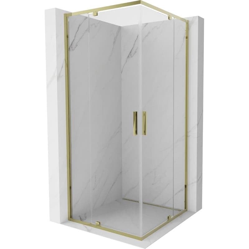 MEXEN - Exo štvorcový krídlový sprchovací kút 100 x 100, transparent, zlato 8110-100-100-50-00