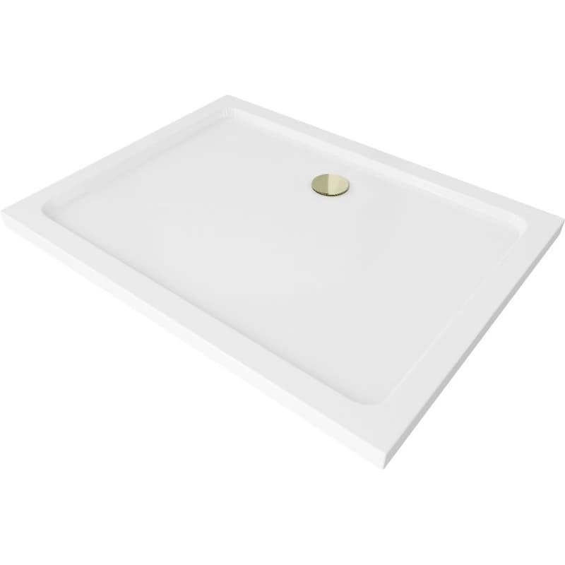 MEXEN/S - Flat sprchová vanička obdĺžniková slim 90 x 80, biela + zlatý sifón 40108090G