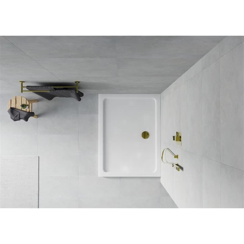 MEXEN/S - Flat sprchová vanička obdĺžniková slim 90 x 80, biela + zlatý sifón 40108090G 3