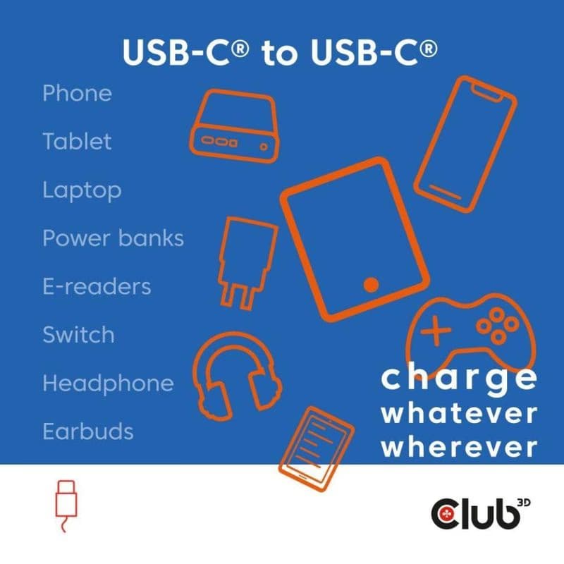 Club3D Kábel magnetický USB-C, 240W PD3.1, 480 Mbps, 2m, biela 2