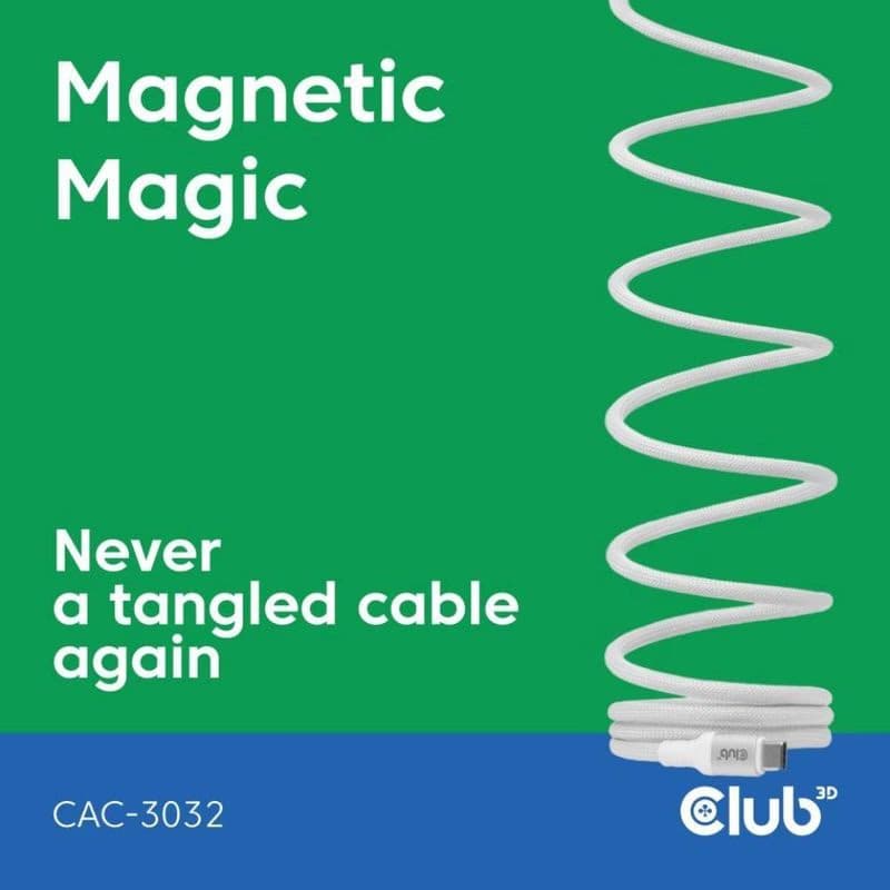 Club3D Kábel magnetický USB-C, 240W PD3.1, 480 Mbps, 2m, biela 3