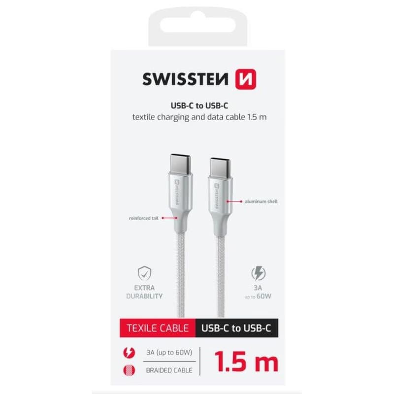 SWISSTEN DÁTOVÝ KÁBEL TEXTILE II USB-C / USB-C 1,5 M BIELÝ