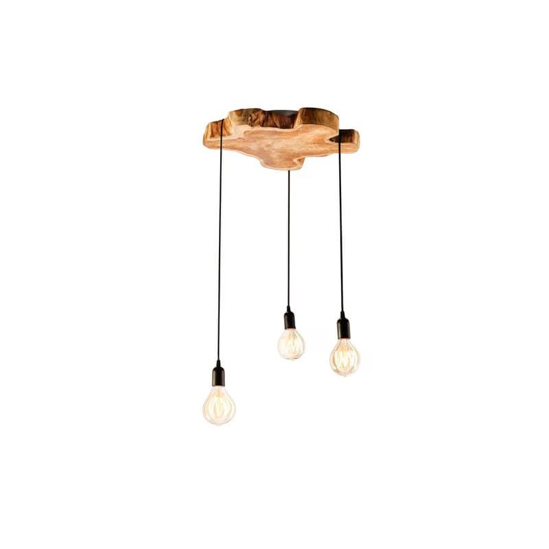 Estila Dizajnový industriálny luster Hypnotic s prvkom z hnedého masívneho dreva longan a tromi visiacimi žiarovkami 80 cm 1