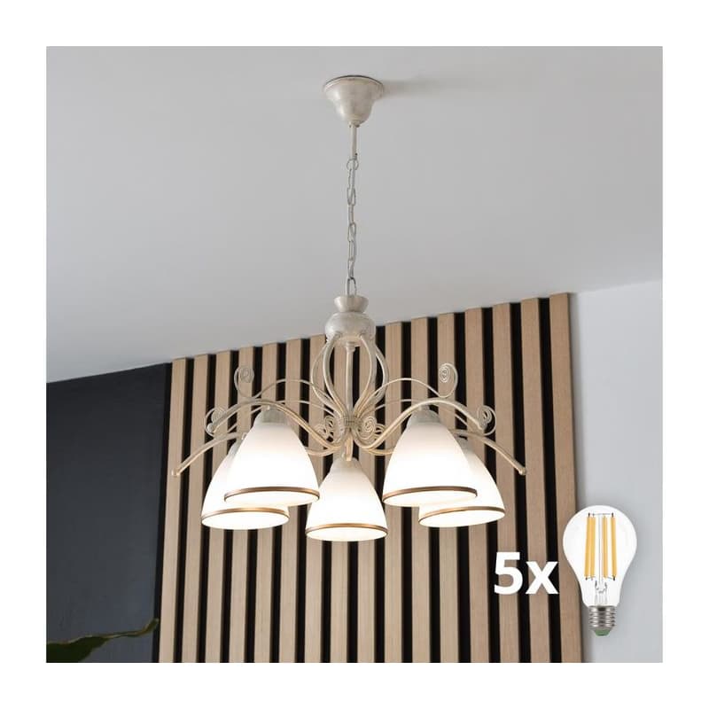 Brilagi - LED luster na reťazi ANTICO 5xE27/60W/230V 3000K biela patina 8590828036838