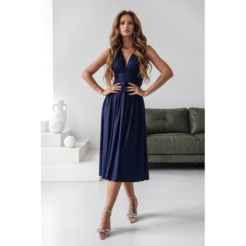 Warsaw Dress Tmavomodré trblietavé midi šaty Veľkosť: M