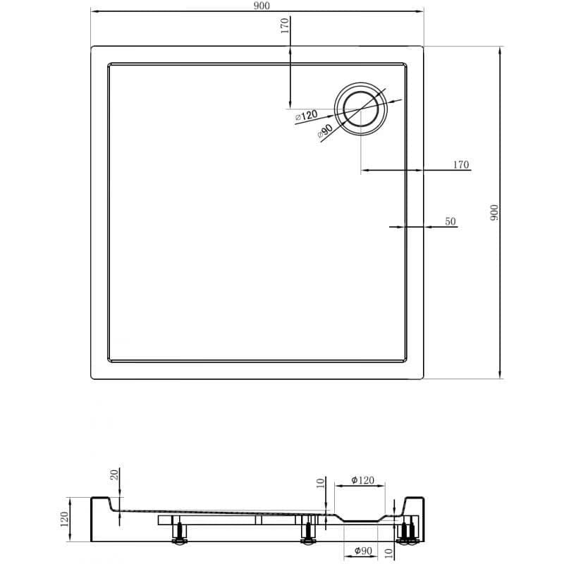MEXEN - Flow+ Sprchová vanička štvorcová 90 x 90, čierna mat 46S709090H 6