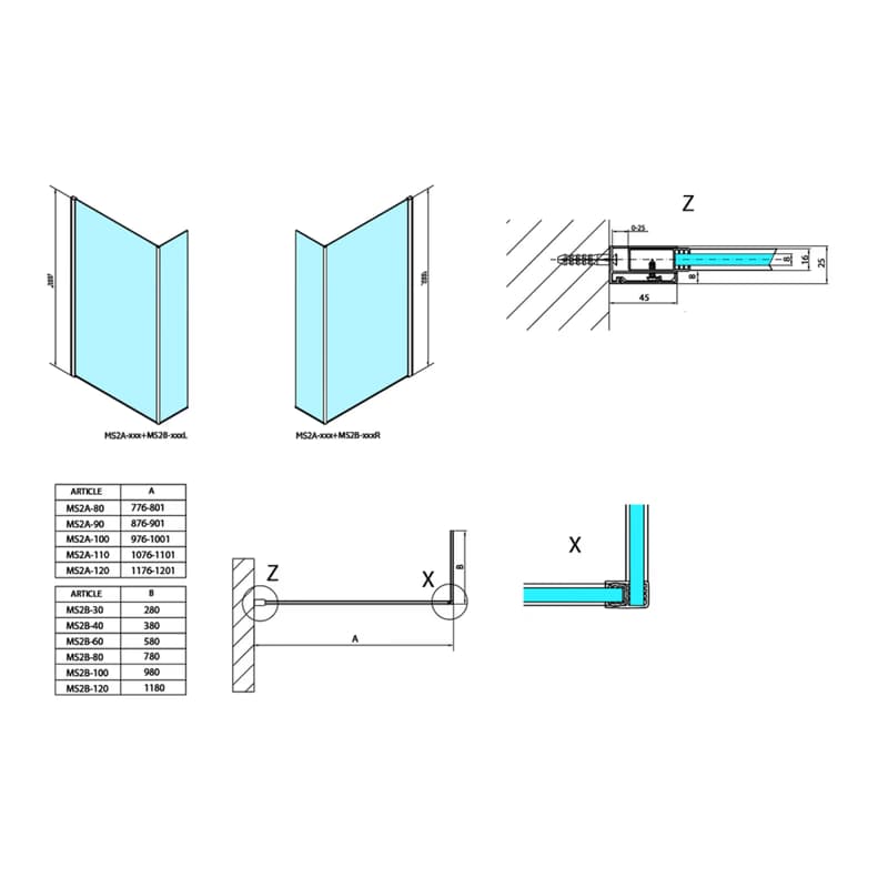POLYSAN - MODULAR SHOWER stena na inštaláciu na múr, pre pripojenie príd. panelu, 1000 MS2A-100 6