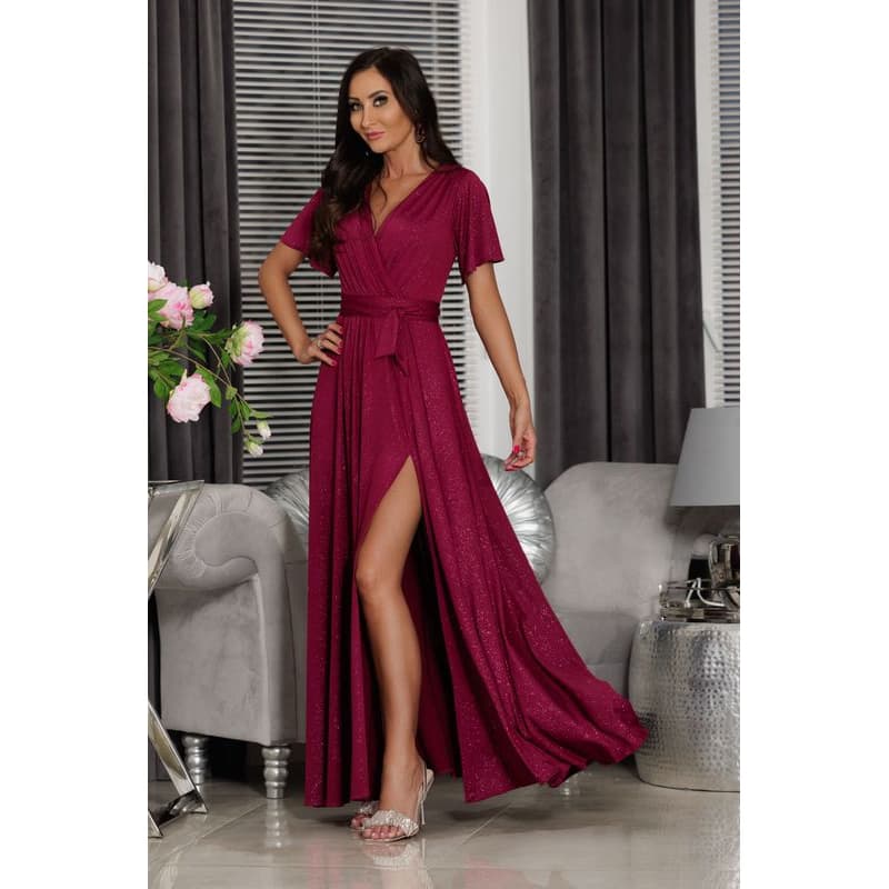 Elizabeth Collection Malinové trblietavé šaty s rozparkom Veľkosť: XL 1