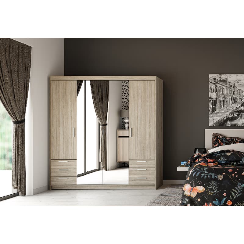 ArtLemp Šatníková skriňa ELLEN 4D6S so zrkadlom | dub sonoma 2