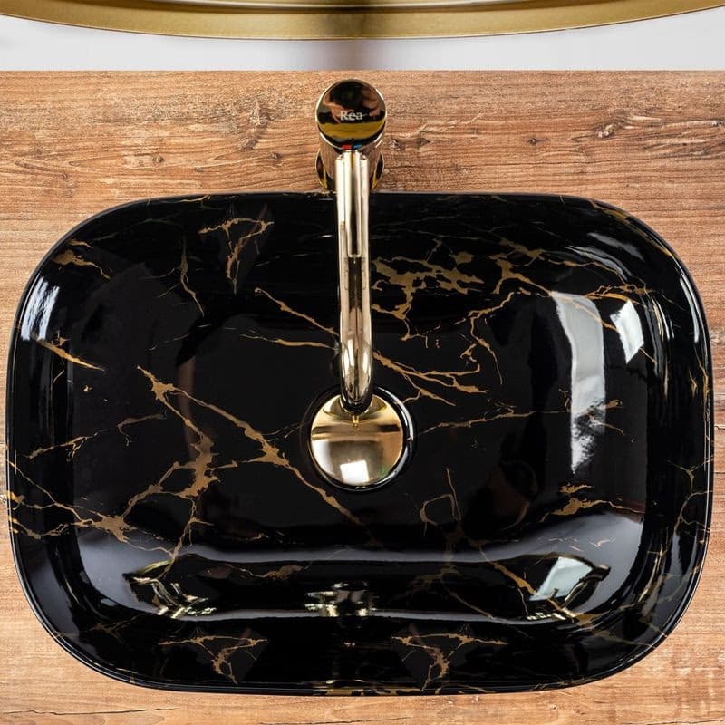 REA - Umývadlo na dosku Belinda Marble Shiny 46,5x33 čierna REA-U8907 5