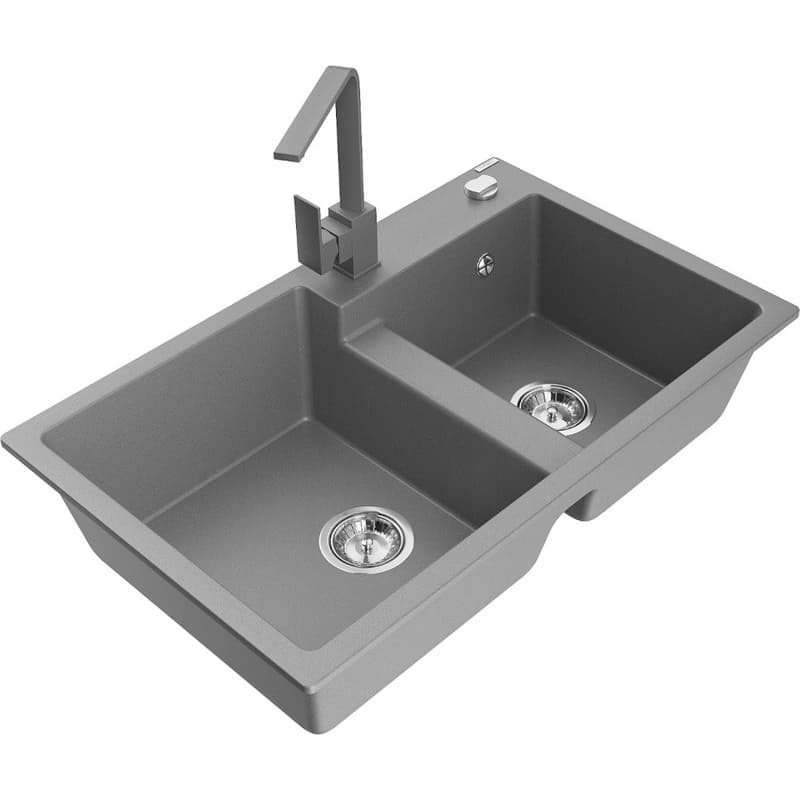 MEXEN/S MEXEN/S - Tomas granitový drez 2-bowl vrátane batérie Rita, šedá 6516-71-670300-71