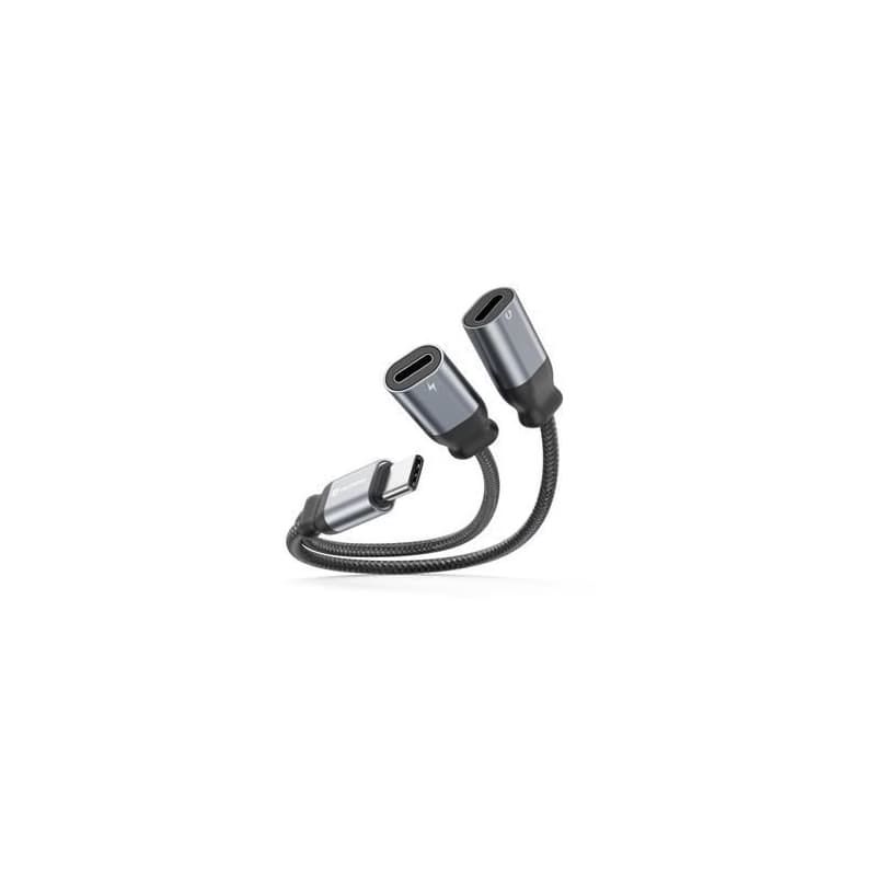 SWISSTEN NABÍJACÍ AUDIO ADAPTÉR TEXTILE USB-C (samec) / 2x USB-C (samica) 0,12 M ČIERNY 3