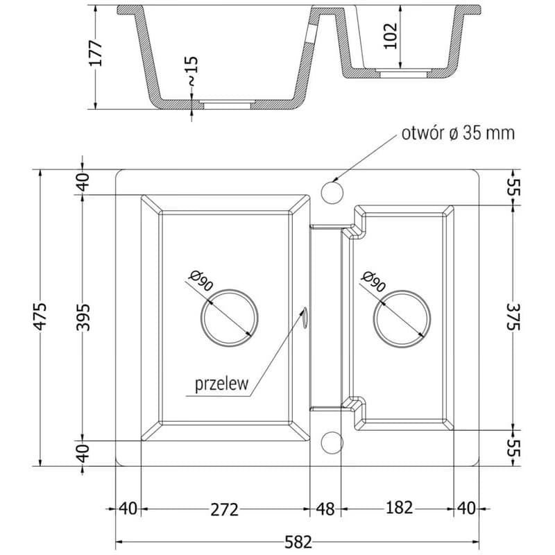 MEXEN MEXEN - Carlos granitový drez 1.5 582x475 mm,čierna, sifón chróm 6518581500-77 5