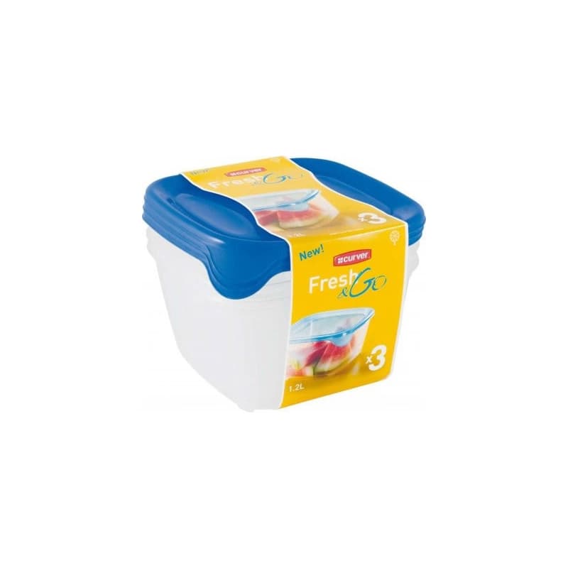 CURVER Sada dóz na potraviny FRESH & GO 3x1,2L | transparentná / modrá