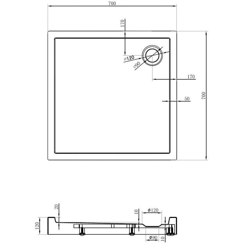 MEXEN - Flow+ Sprchová vanička štvorcová 70 x 70, čierna mat 46S707070H 6