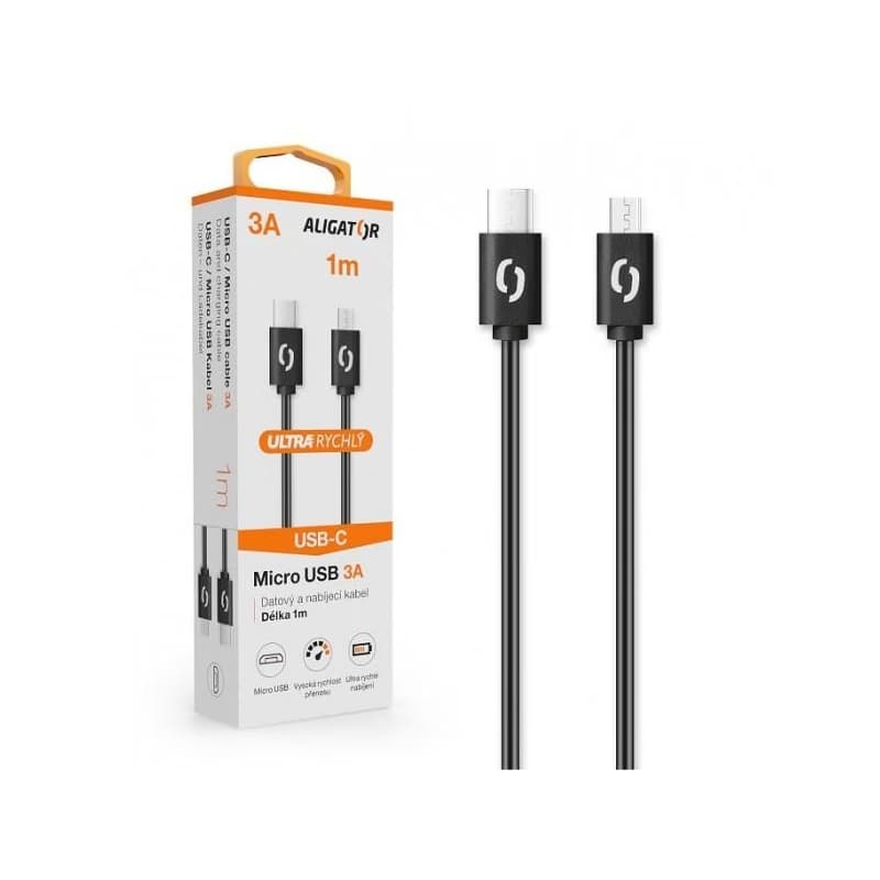 ALIGATOR Dátový kábel POWER 3A, USB-C/microUSB čierny 2