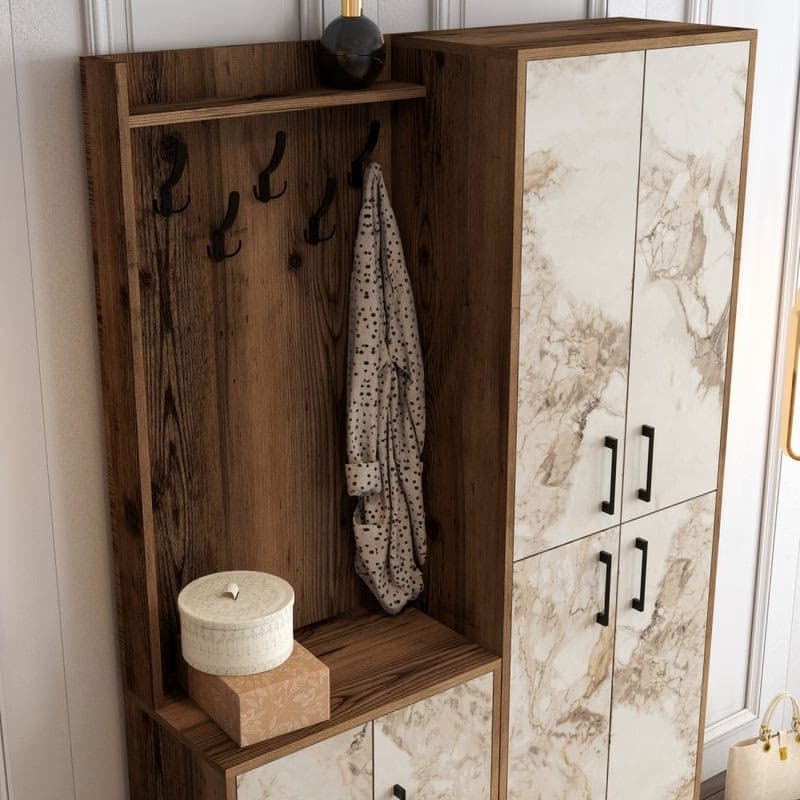 Predsieňová stena Berlin BA - Walnut, White Marble 4