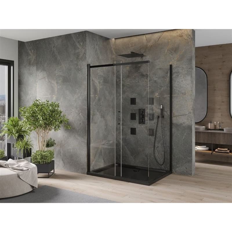 MEXEN/S - Omega sprchovací kút 120x90, transparent, čierna + čierna vanička so sifónom 825-120-090-70-00-4070B 3