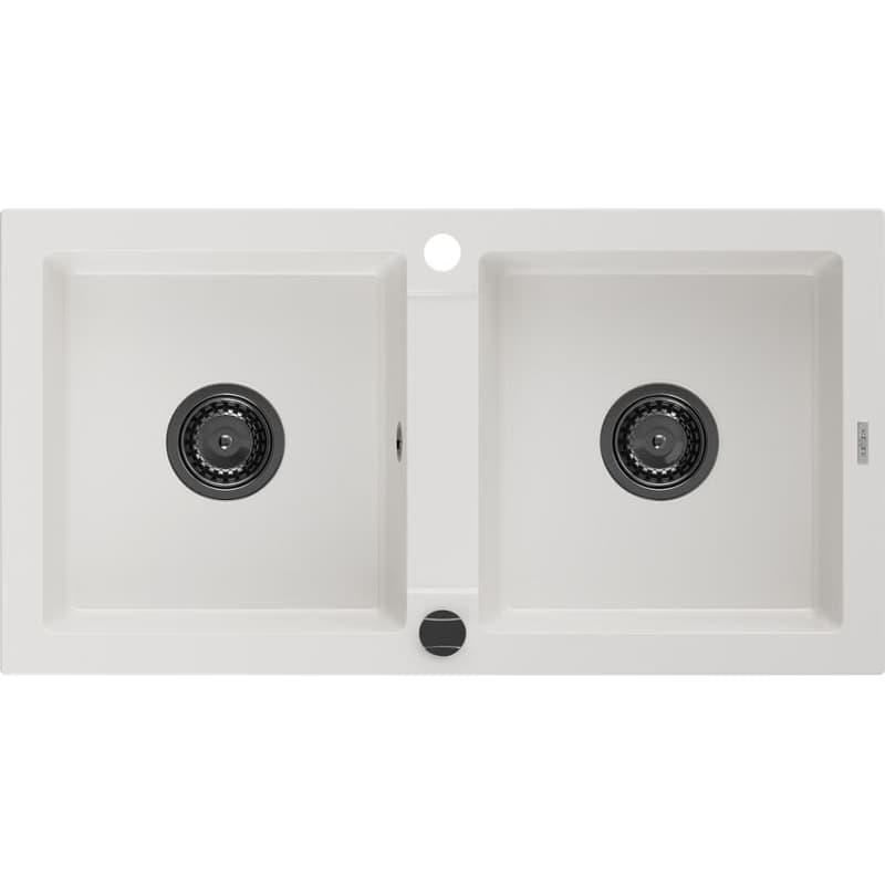 MEXEN/S MEXEN/S - Mario granitový drez 2-bowl 820 x 436 mm, biela, + sifón grafit 6504822000-20-B