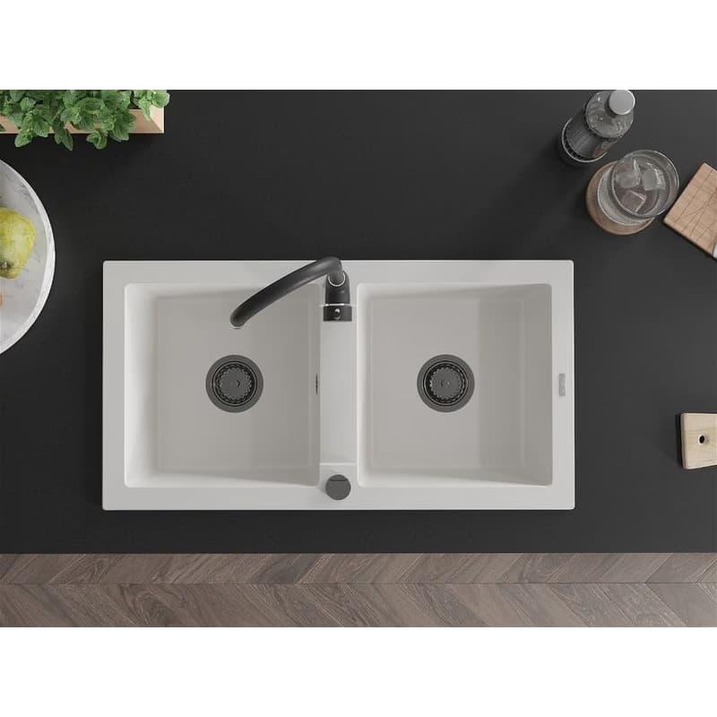 MEXEN/S MEXEN/S - Mario granitový drez 2-bowl 820 x 436 mm, biela, + sifón grafit 6504822000-20-B 4