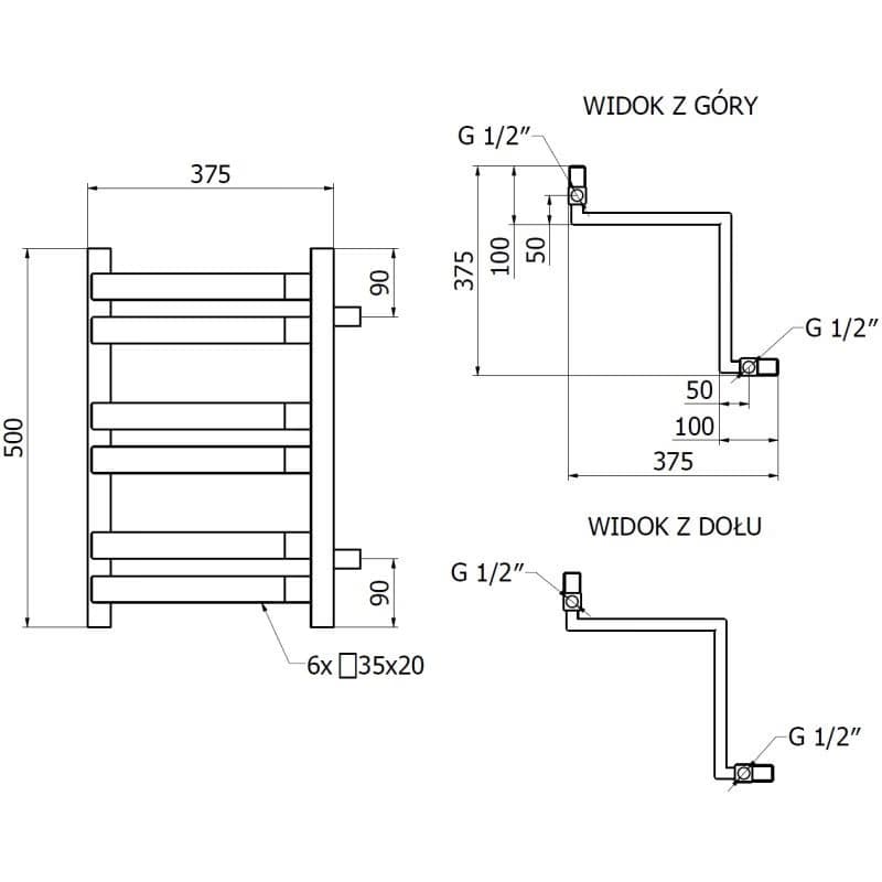 MEXEN - Loop vykurovací rebrík/radiátor 500 x 375 mm, 253 W, antracit W129-0500-350-00-66 3