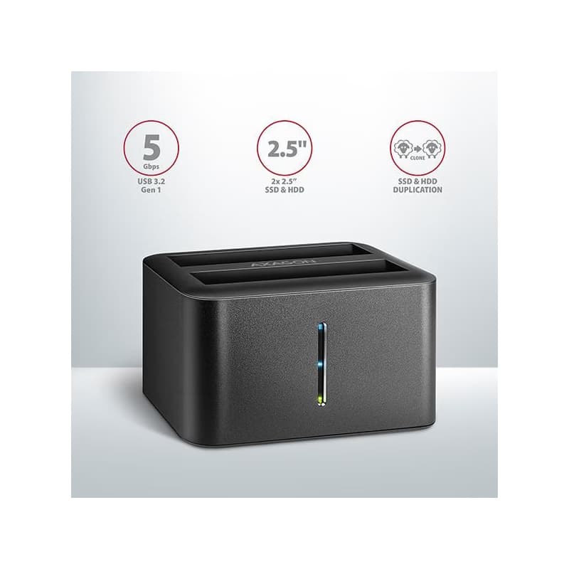 AXAGON ADSA-D25, USB 3.2 Gen 1 - 2x SATA 6G 2.5" SSD/HDD CLONE MINI dokovacia stanica 2