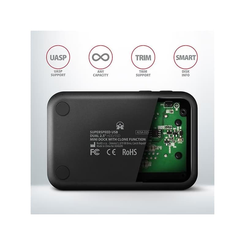 AXAGON ADSA-D25, USB 3.2 Gen 1 - 2x SATA 6G 2.5" SSD/HDD CLONE MINI dokovacia stanica 6