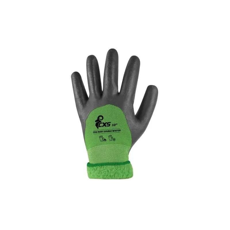 Rukavice CXS DOUBLE ROXY WINTER, zimné, máčané v nitrile, čierno-zelené, veľ. 10