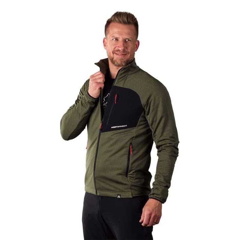 Pánska turistická flisová mikina so zipsom NORTHFINDER EUSTACIO-550blackdarkgreen 2