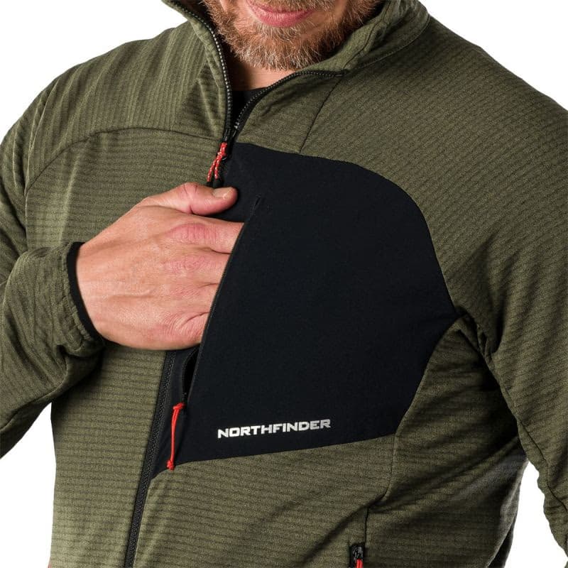Pánska turistická flisová mikina so zipsom NORTHFINDER EUSTACIO-550blackdarkgreen 5