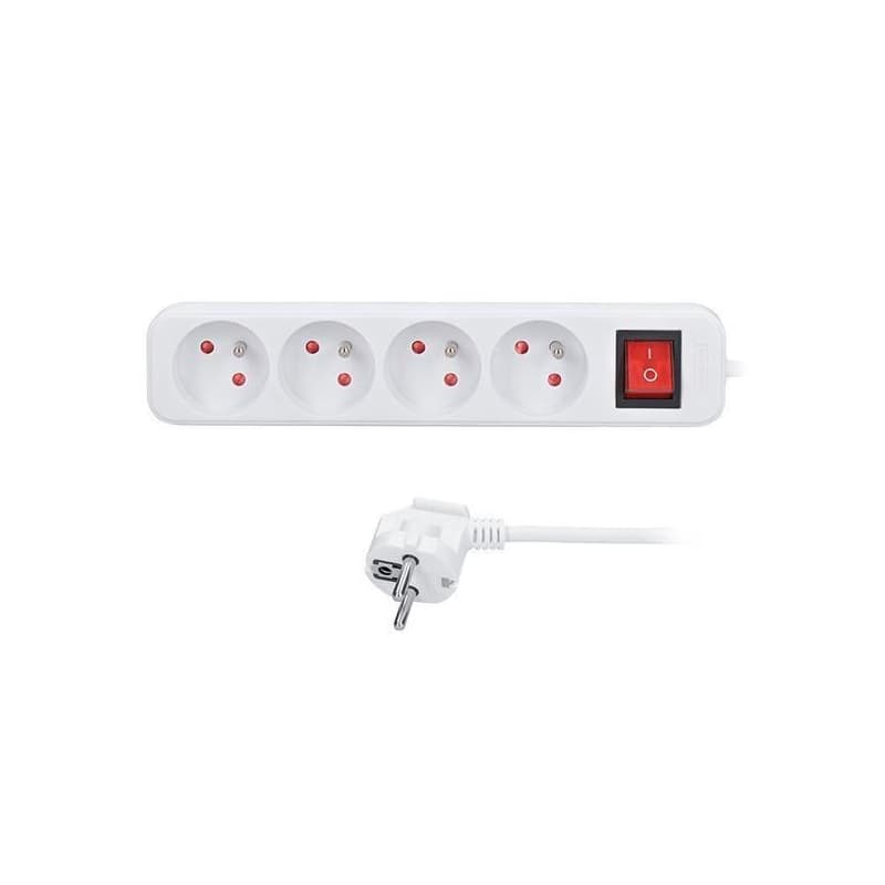 Solight predlžovací prívod 5m, 4 zásuvky, vypínač, 16A/3680W, PVC, biely 1