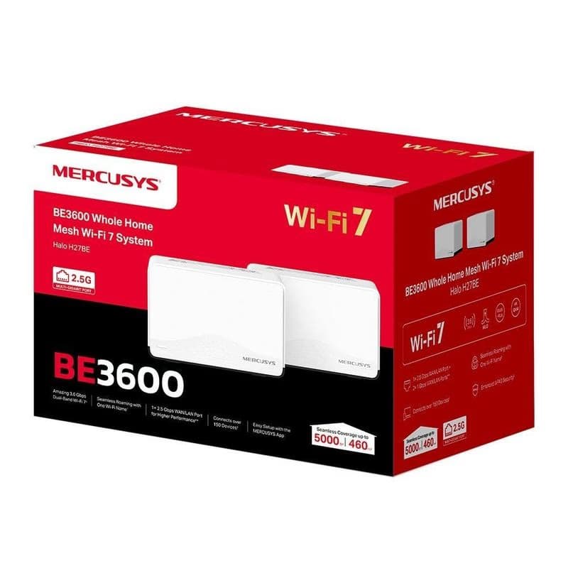 MERCUSYS Halo H27BE(2-pack) WiFi7 Mesh (BE3600, 2, 4GHz/5GHz, 1x2, 5GbELAN/WAN, 2xGbELAN/WAN) 5