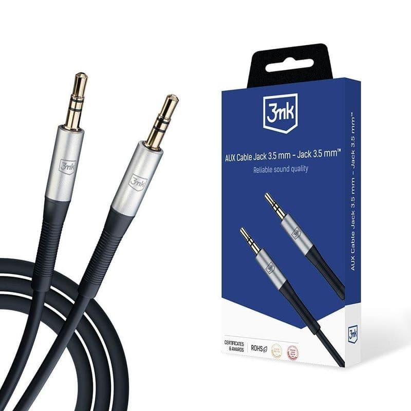 3mk audio kábel - AUX Cable Jack 3, 5 mm - Jack 3, 5 mm, dĺžka 1 m, čierna 1