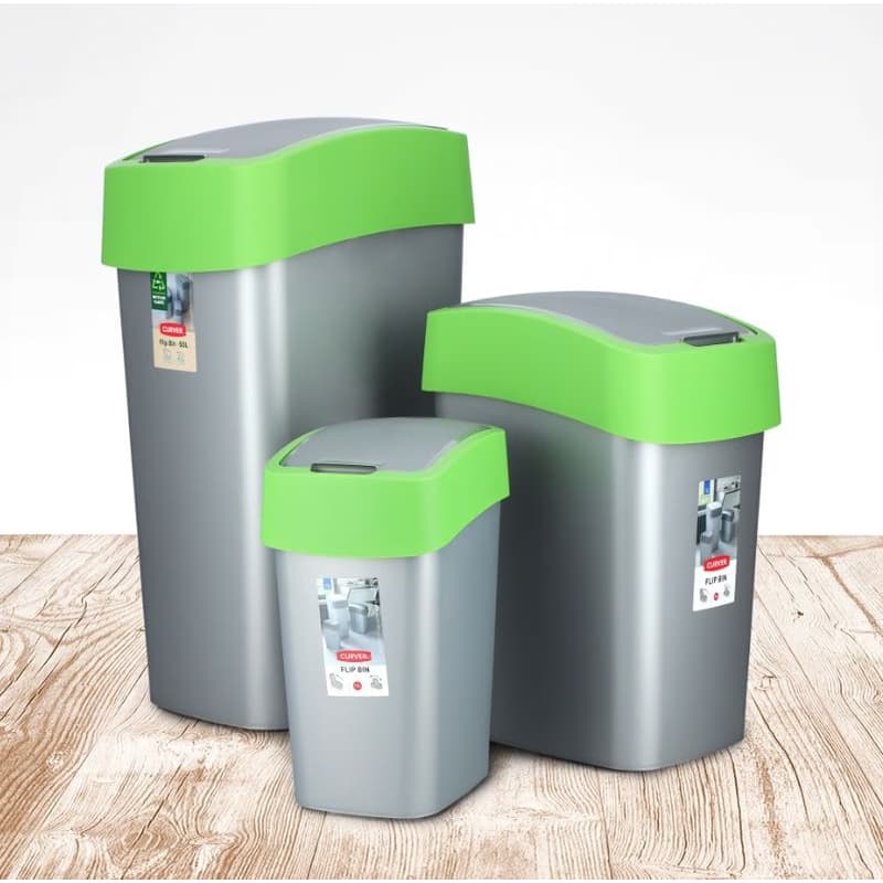 CURVER Odpadkový kôš FLIP BIN 25l | strieborná / zelená 4