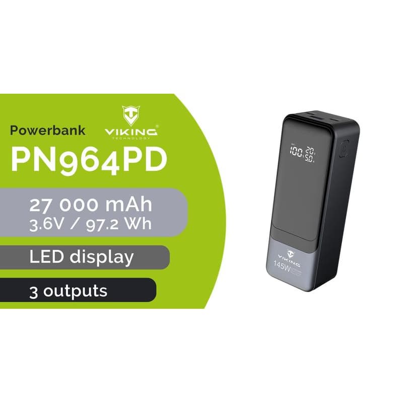 Viking PN-964PD 27000 mAh/Output:1xUSB-A,2xUSB-C/Input:2xUSB-C/LED display 6