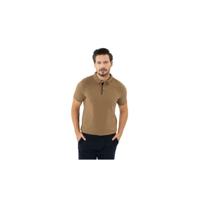 Pánske polo tričko s krátkym rukávom VOLCANO O-MOLTI-BEIGE 1