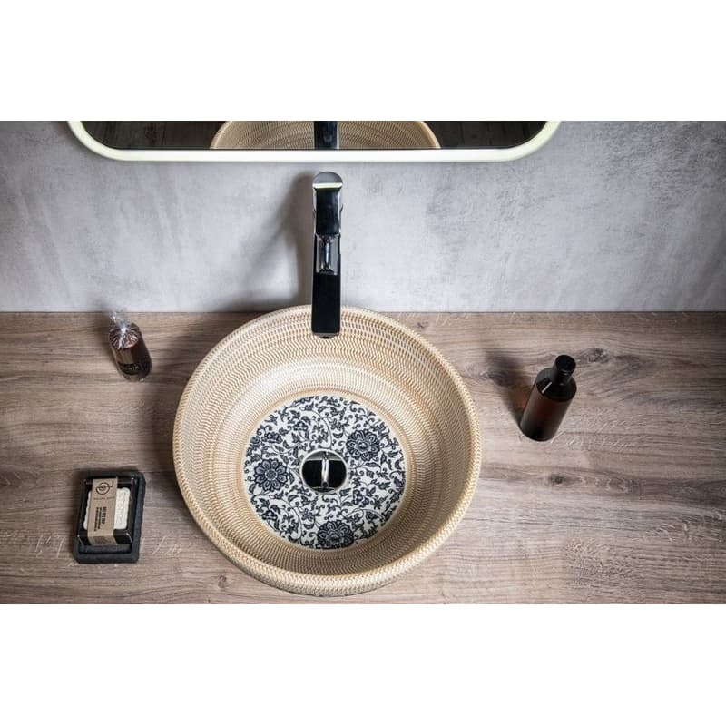 SAPHO - PRIORI keramické umývadlo na dosku, priemer 41cm, hnedá s modrým vzorom PI011 4