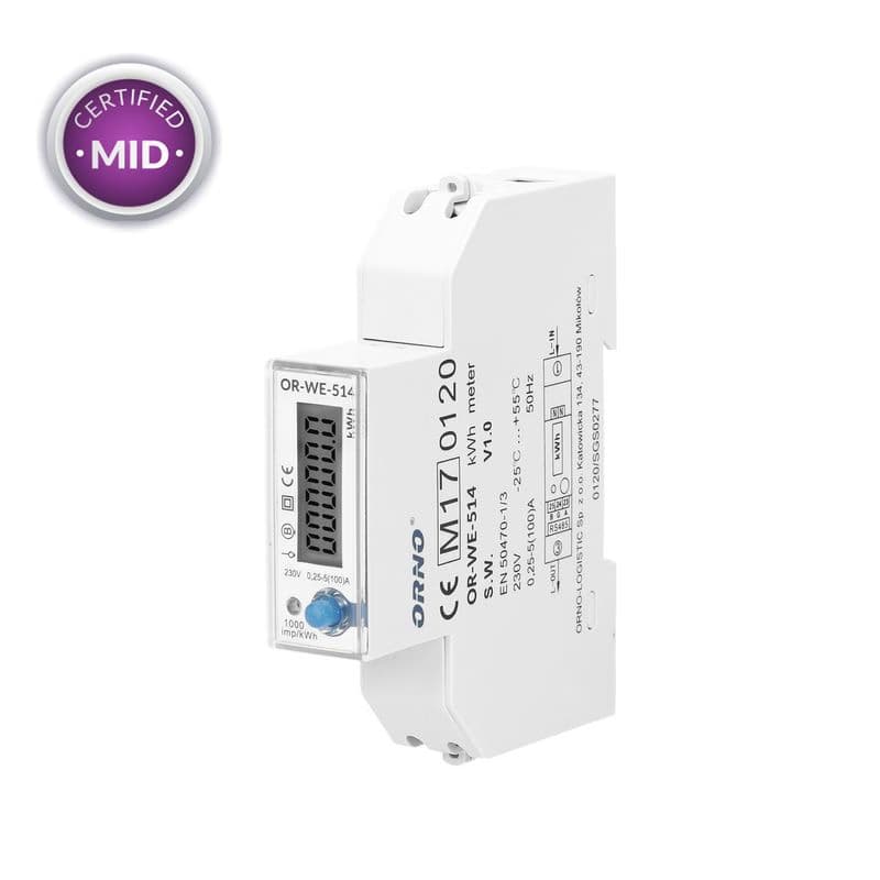Elektromer 1-fázový MID s portom RS-485 100A na DIN lištu (ORNO) 1
