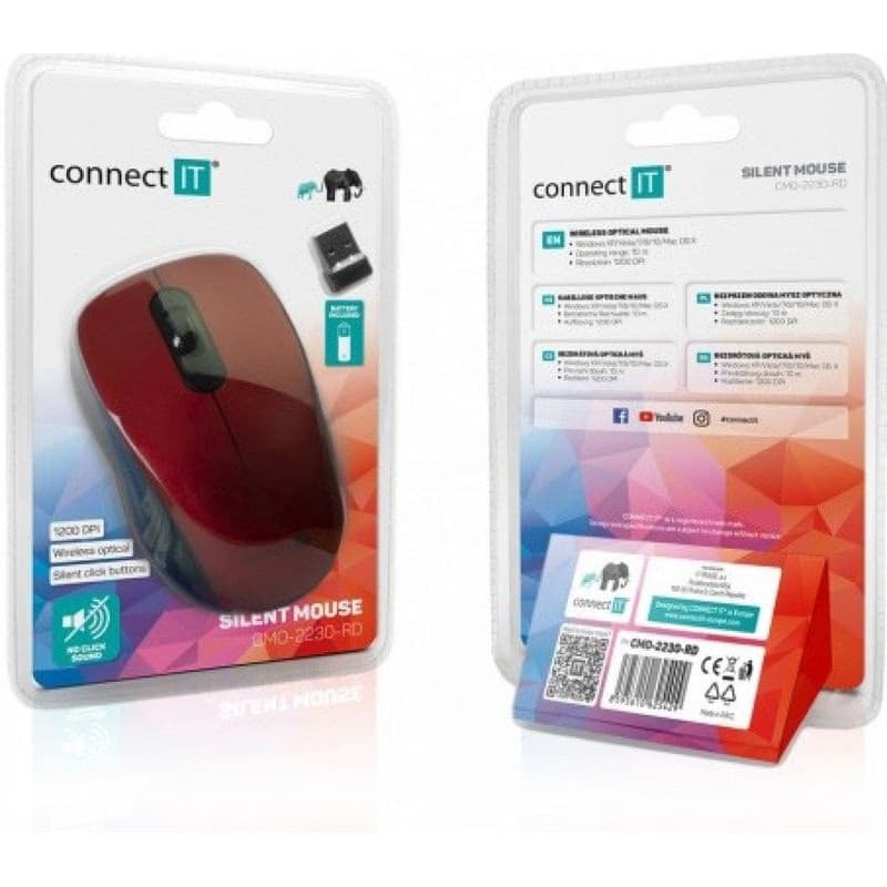 CONNECT IT "MUTE" bezdrôtová optická tichá myš, USB, (+ 1x AA batéria zadarmo), červená 4