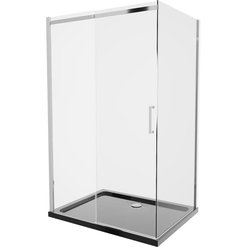 MEXEN/S - Omega sprchovací kút 100x90, transparent, chróm + čierna vanička so sifónom 825-100-090-01-00-4070